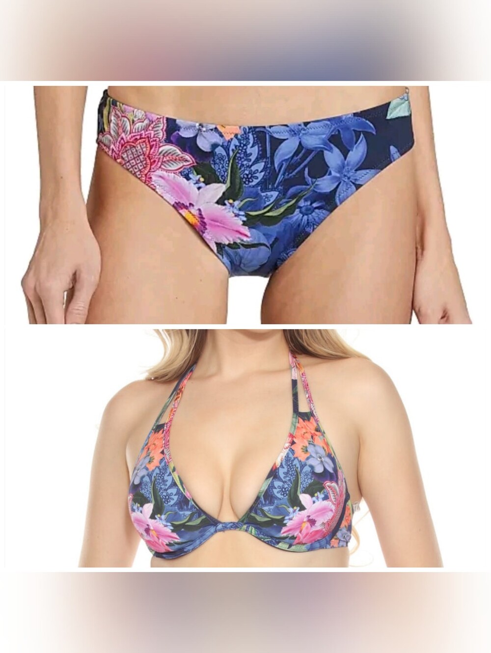Johnny Was Neon Jungle Swimsuit Size XS/Small Two-piece Bathingsuit Blue Floral